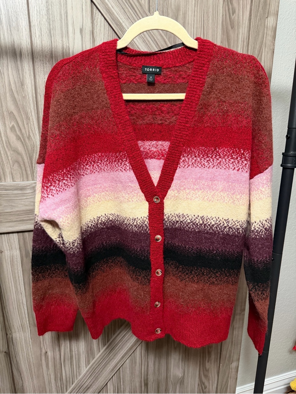 Torrid Size 0 Red Pink Brown Ombré Stripe Cardigan